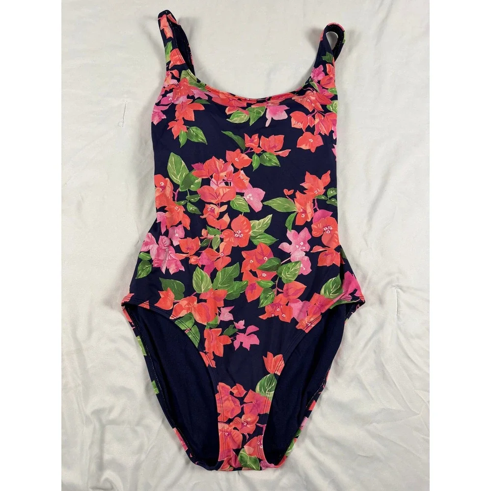 Tommy Bahama Bougainvillea‎ Tank One-Piece Swimsuit Mare Navy Lace Up Small